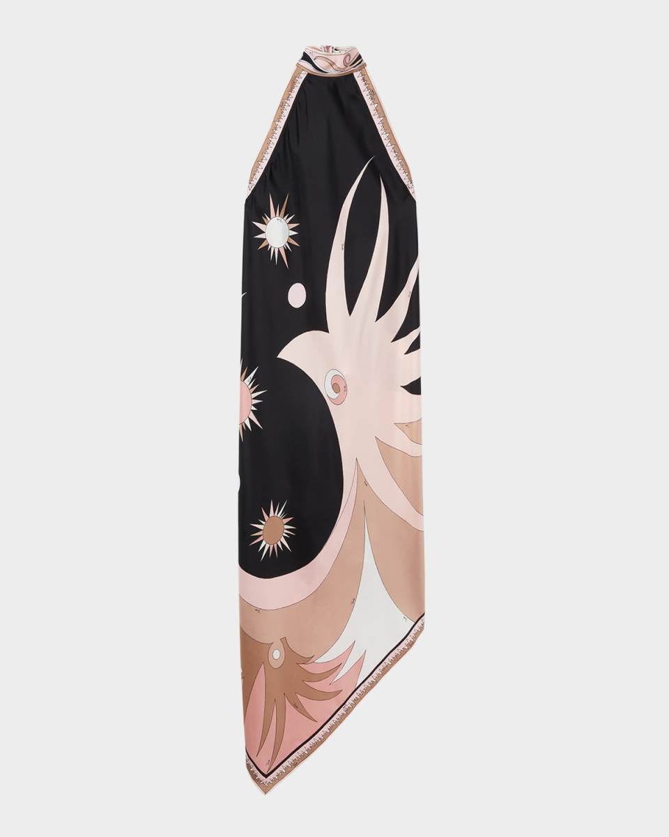Stella-Print Silk Twill Halter Maxi Dress